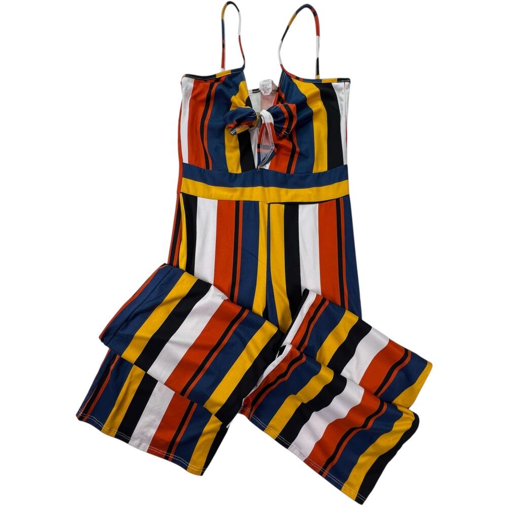 Striped Wide Leg Jumpsuit Women S Tie Front Festival Resort Multicolor Statement - Picture 3 of 15